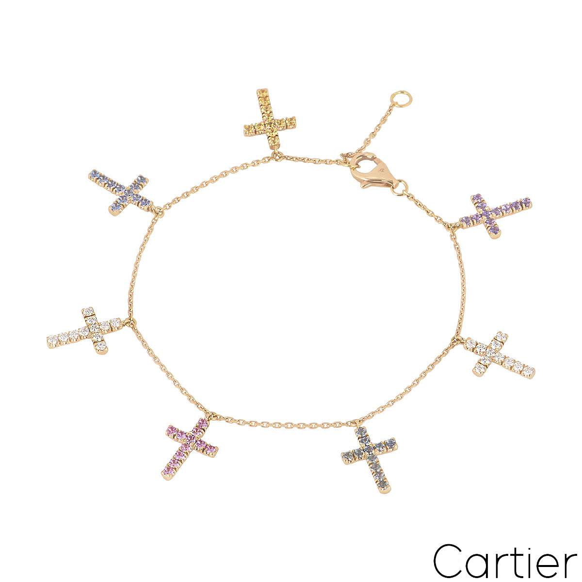 Cartier Rose Gold Diamond & Sapphire Cross Charm Bracelet N6701300 Cartier Rose Gold Diamond & Sapphire Cross Charm Bracelet N6701300